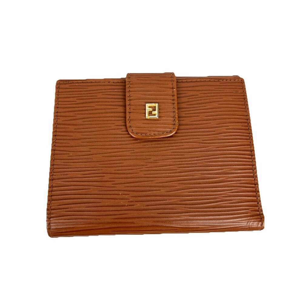 Fendi Epi Leather Bifold  Wallet Cards Id Zipper Coin Brown